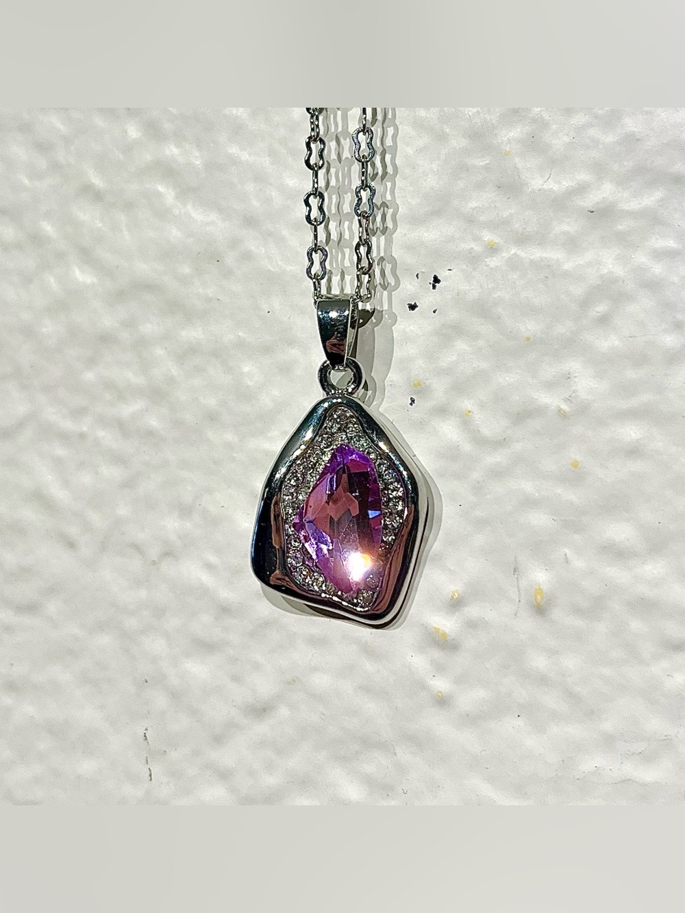 Silver-Tone Purple Crystal Pendant Necklace